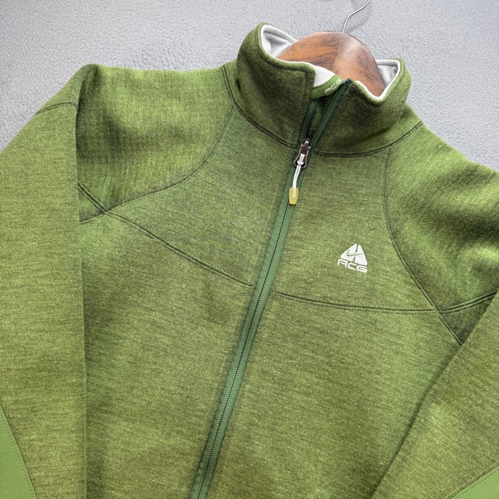 Nike ACG Full Zip Fleece Jacket Mens Size M Green Wool Blend Outdoor Gorpcore